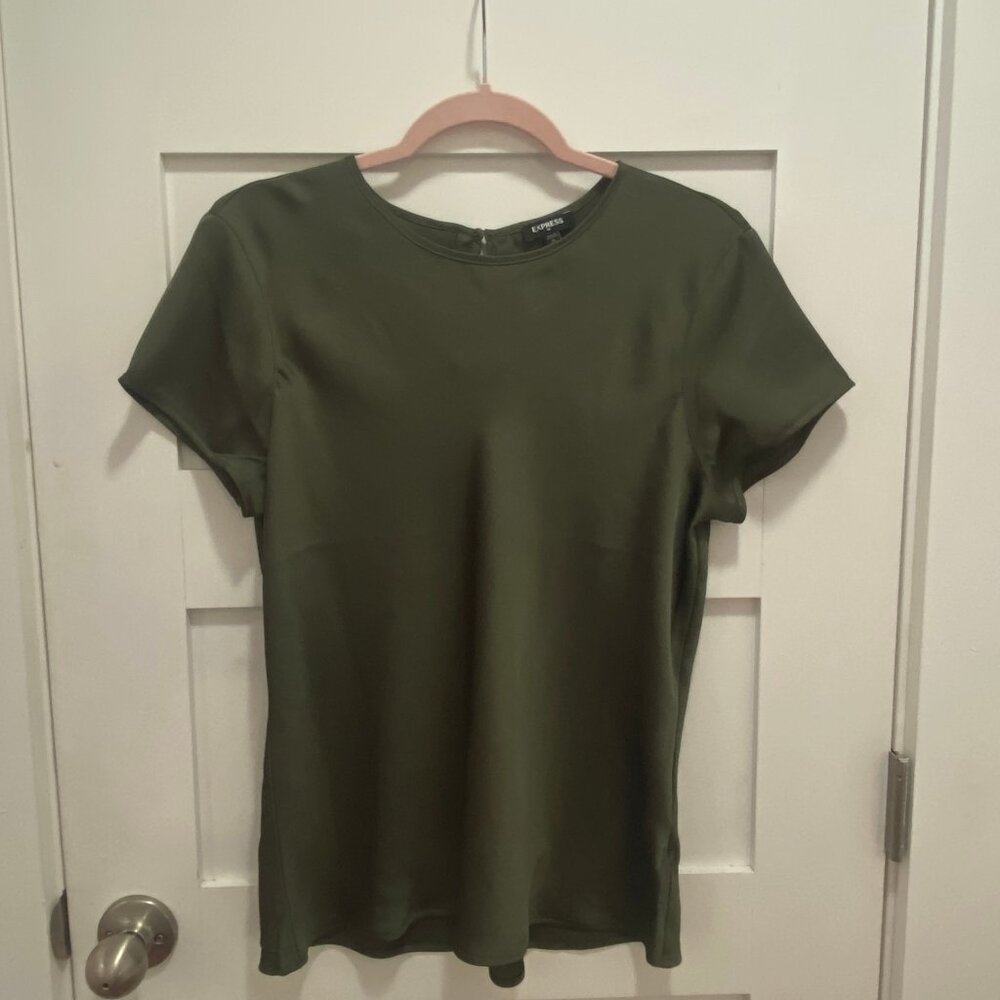 Olive Green Silky Shirt, size M